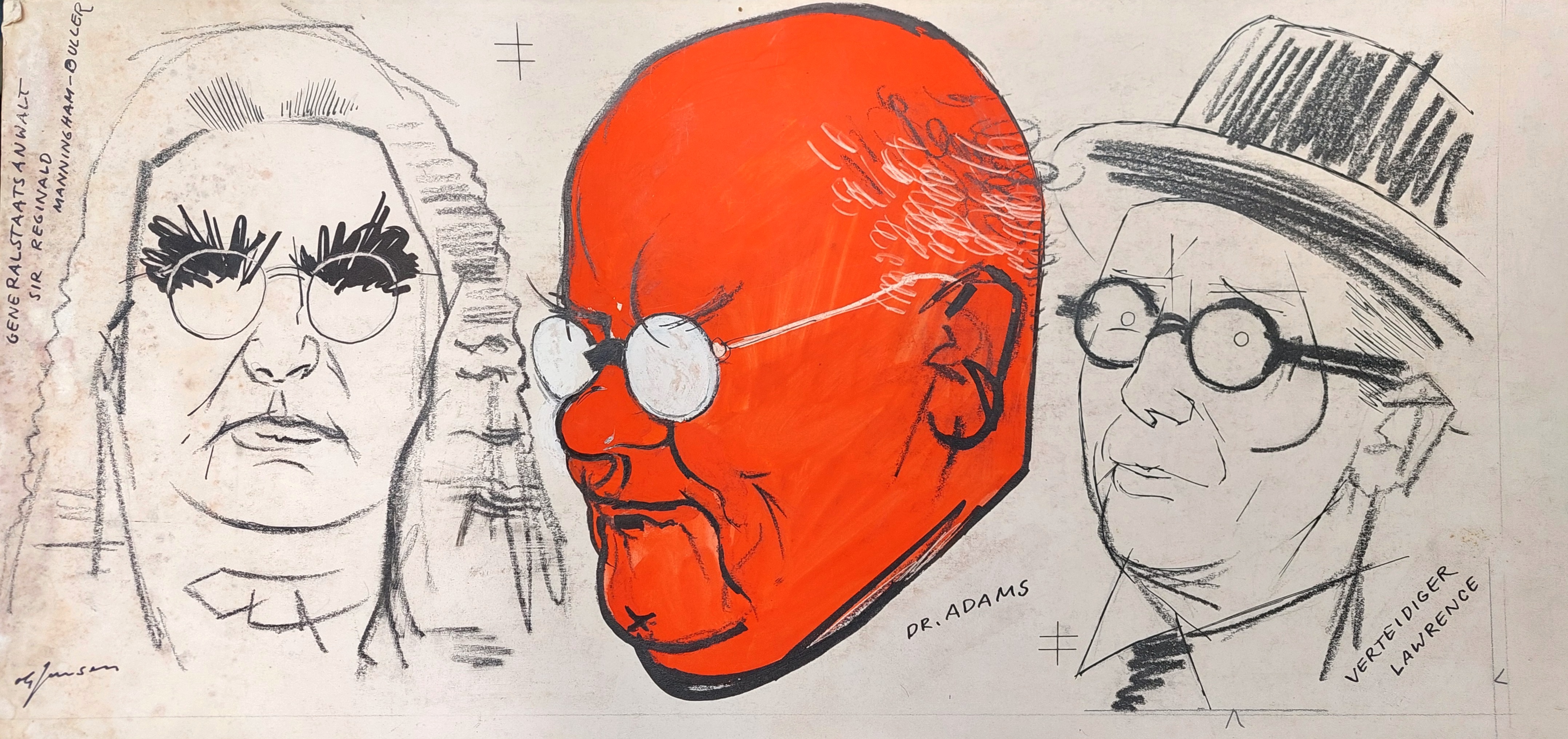 Generalstaatsanwalt Manningham-Buller, Angeklagter Dr. Adams, Strafverteidiger Lawrence